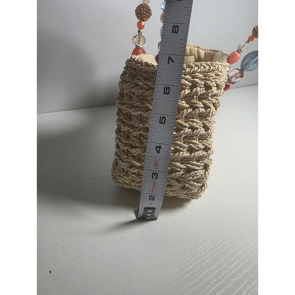 Capelli StrawWorld Hand Bag Beaded Handle Purse Boho Lightweight Woven Lagenlook - Picture 7 of 8
